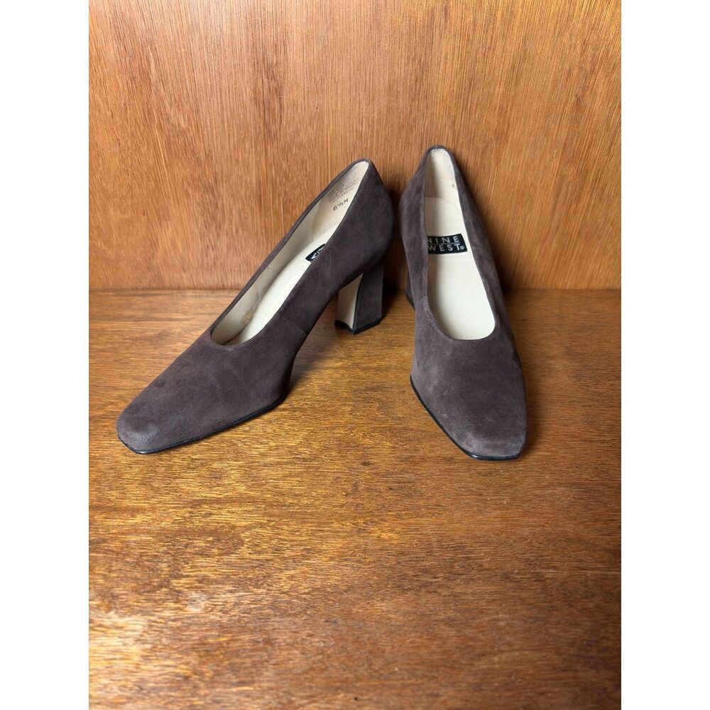 80s Vintage Nine West Chocolate Brown Suede Block Heels Square Toe Pumps US 6.5